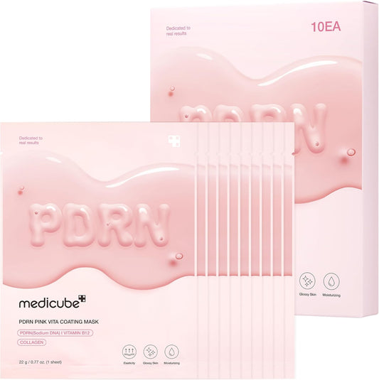 Medicube Salmon DNA PDRN Pink Vita Coating Sheet Mask front view retail box ten pack