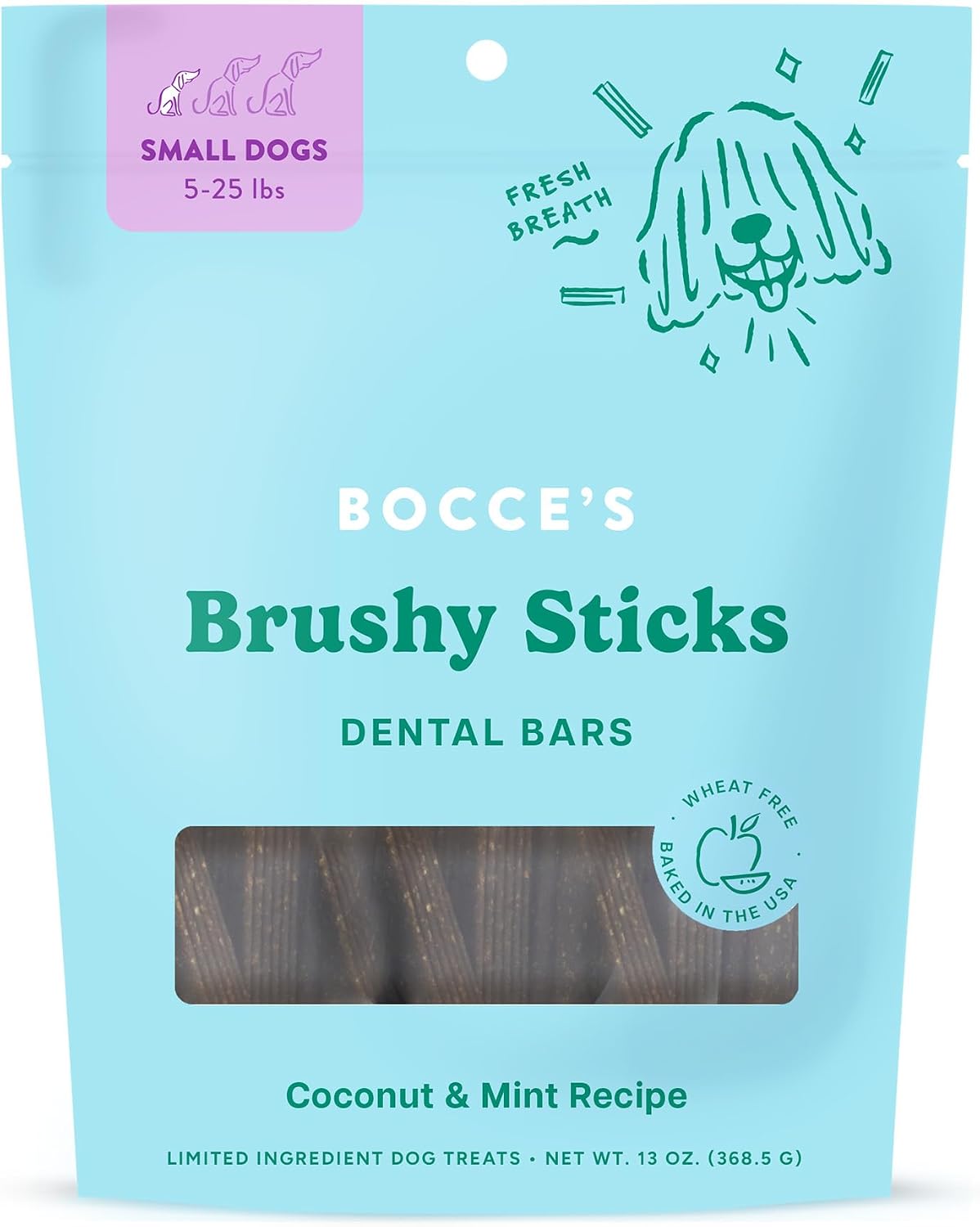 Bocce's Bakery Dental Brushy Sticks for Medium Dogs - Natural, Wheat-Free Dental Bars to Support Oral Health & Fresh Breath, Made with Real Ingredients - Coconut & Mint Recipe (2 Pack Bundle) - Image 9