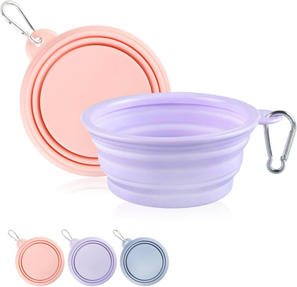 Collapsible Dog Bowls 2-Pack, Portable Travel Dog Bowl with Carabiner, Food-Grade Silicone Pet Bowl for Hiking, Walking (Macaron Pink and Violet) - Image 10