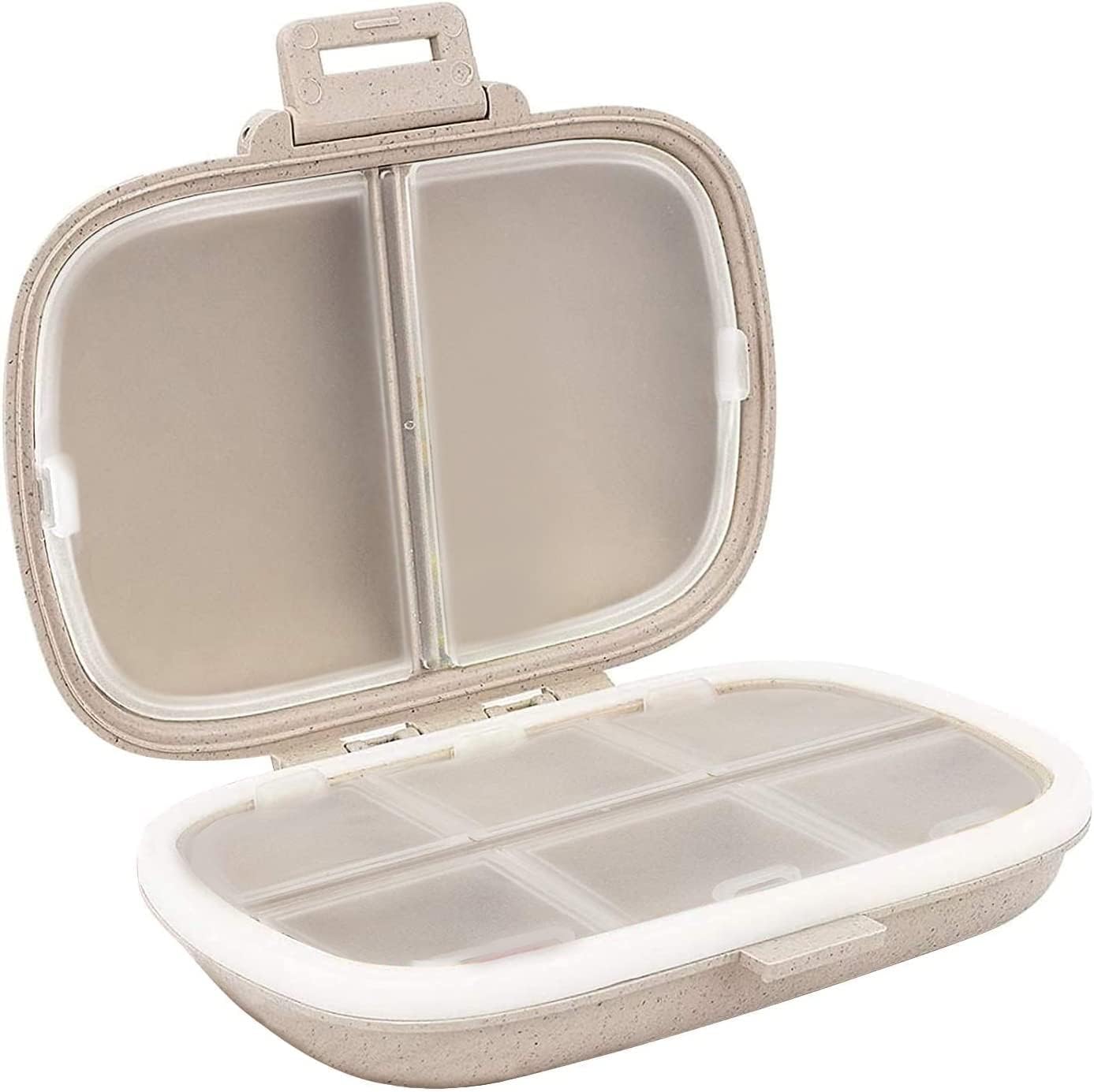 Holii Travel Pill Organizer 8 Compartments front view of khaki medicine case