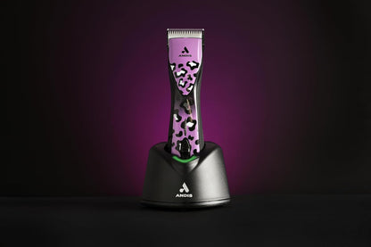 Andis professional dog grooming tool package with matching charging stand and adapter.