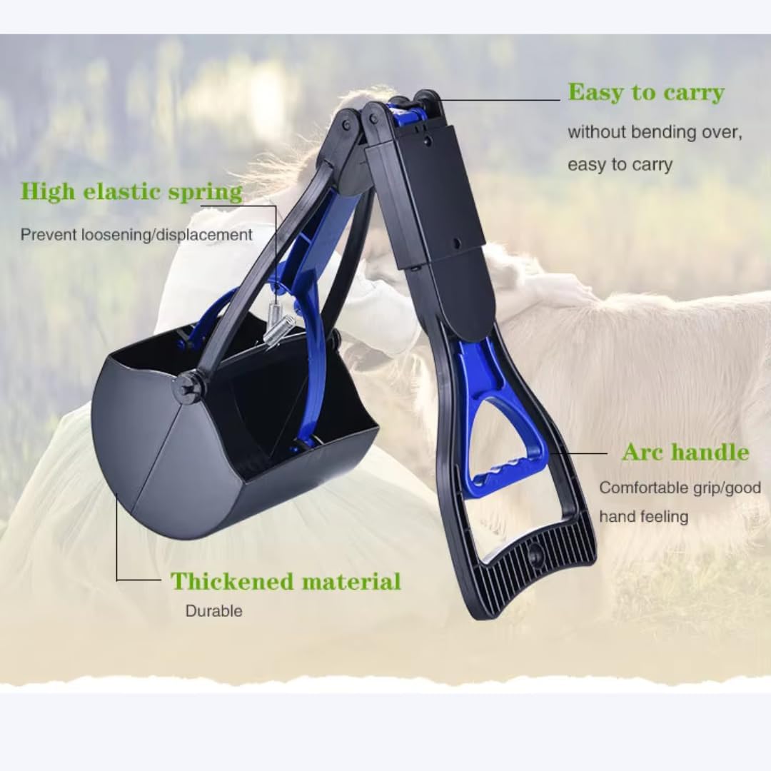 Ergonomic comfort grip handle of the green portable pet litter scooper.