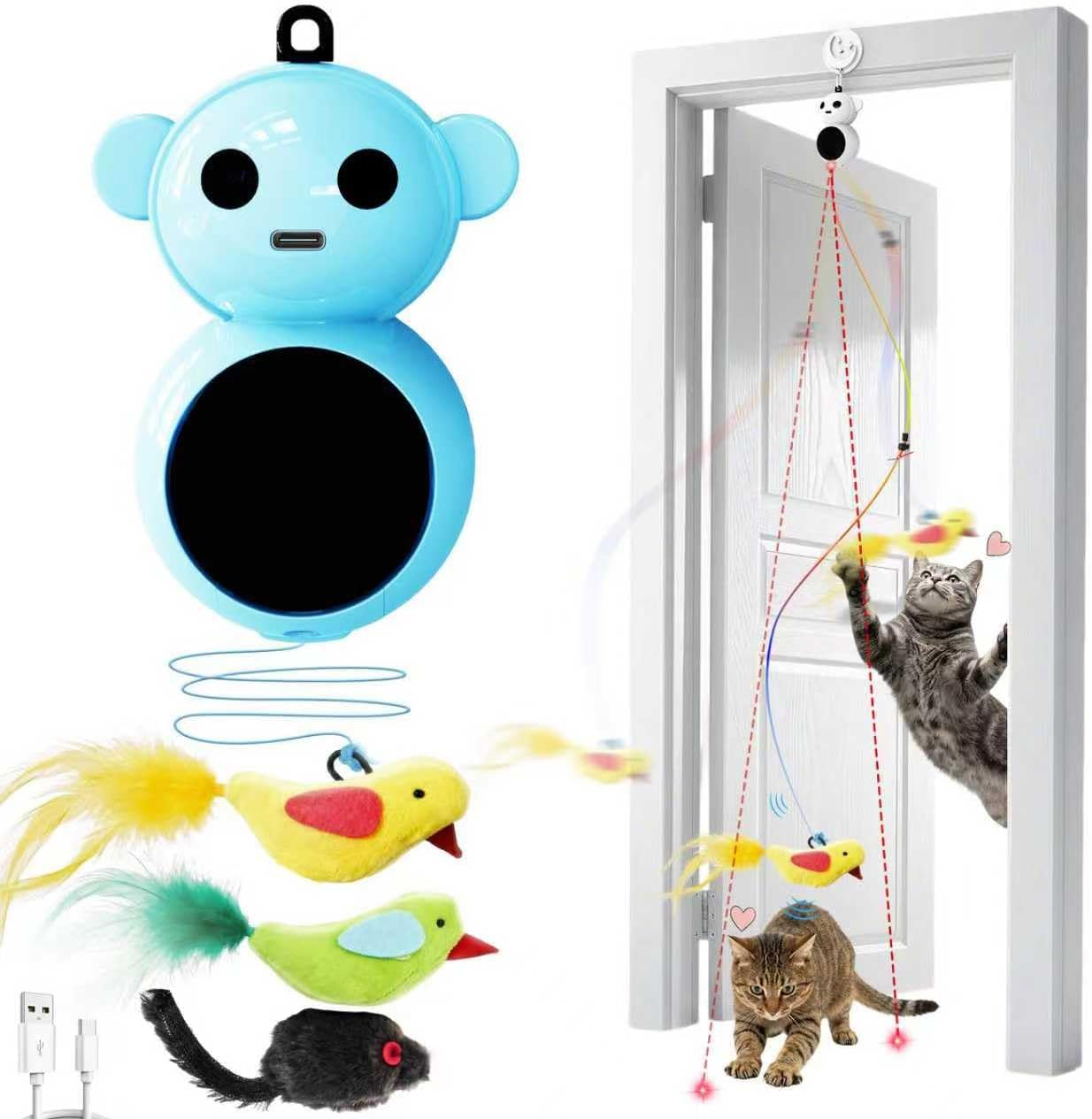 Interactive Cat Toys for Indoor Cats - 2 in 1 Automatic Cat Toy with Flying BirdSmart Moving Wand Toy with 2 Modes, Doorway Hanging Toys Safe for Bored Kitten & Adult Cats - Image 9