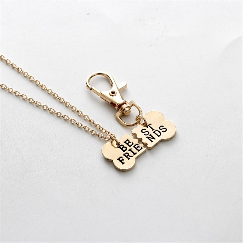 Matching friendship dog bone pendant necklace and keychain gift set for two pieces
