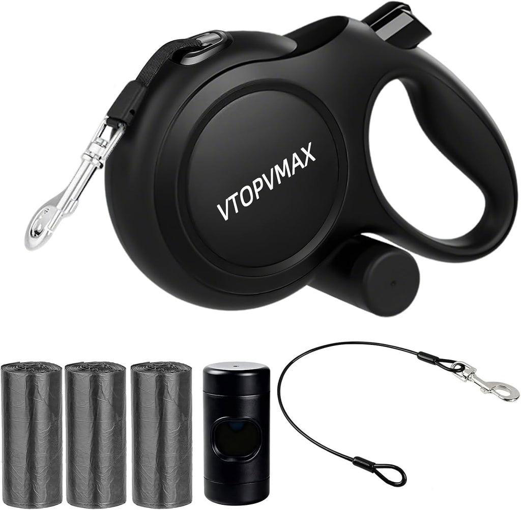 26Ft Retractable Dog Leash - for Dog Up to 110lbs, Tangle Free Walking Leash with Chew Proof Cable | LED Light | Dispenser | Poop Bags, Quick Lock Braking & Non-Slip Handle (White) - Image 11