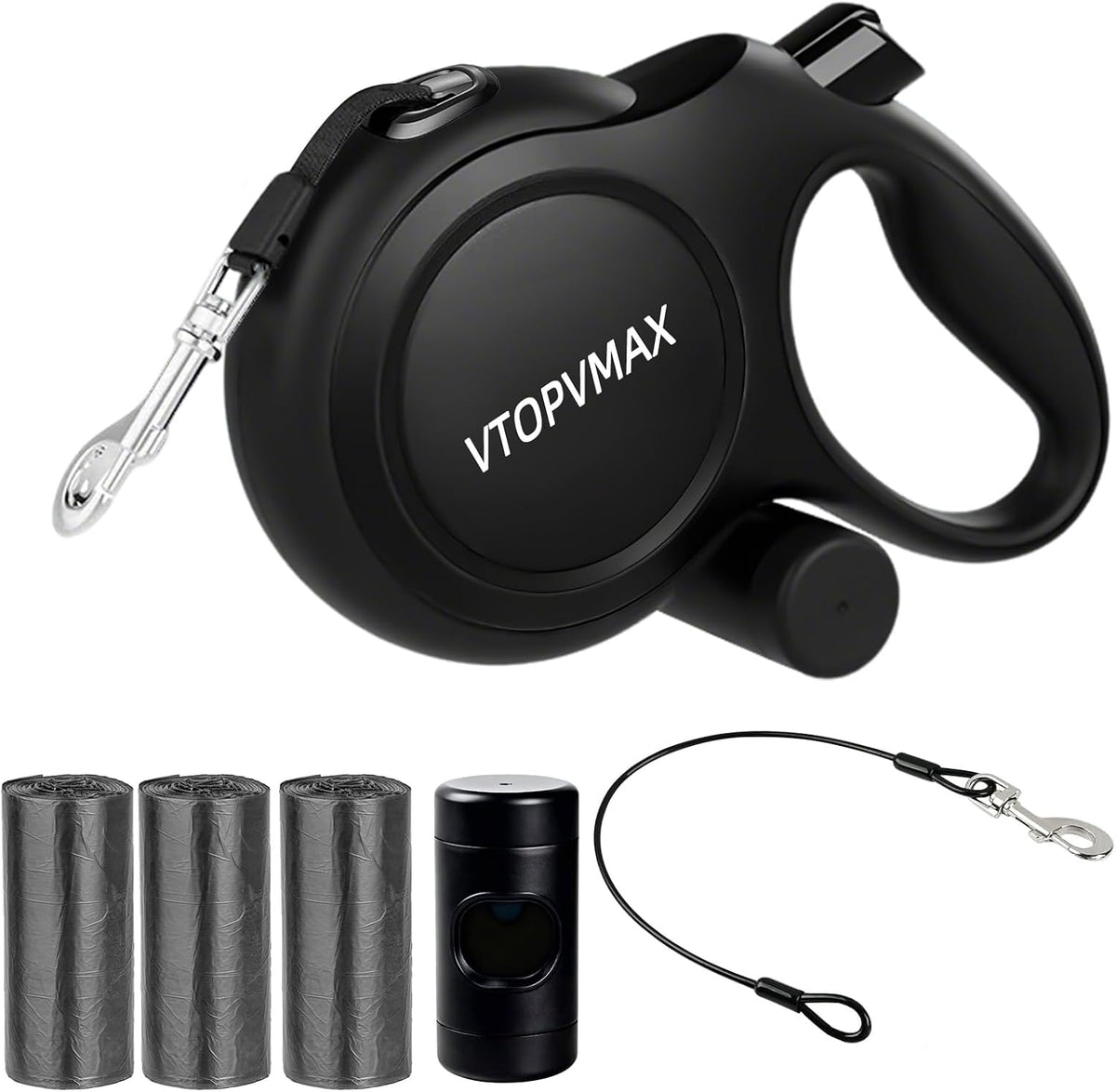 26Ft Retractable Dog Leash - for Dog Up to 110lbs, Tangle Free Walking Leash with Chew Proof Cable | LED Light | Dispenser | Poop Bags, Quick Lock Braking & Non-Slip Handle (White) - Image 11