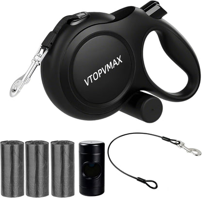 26Ft Retractable Dog Leash - for Dog Up to 110lbs, Tangle Free Walking Leash with Chew Proof Cable | LED Light | Dispenser | Poop Bags, Quick Lock Braking & Non-Slip Handle (White) - Image 11