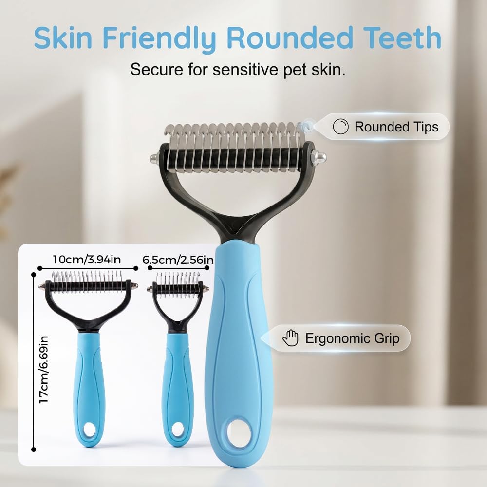 Premium pet undercoat brush reducing household pet dander and shedding