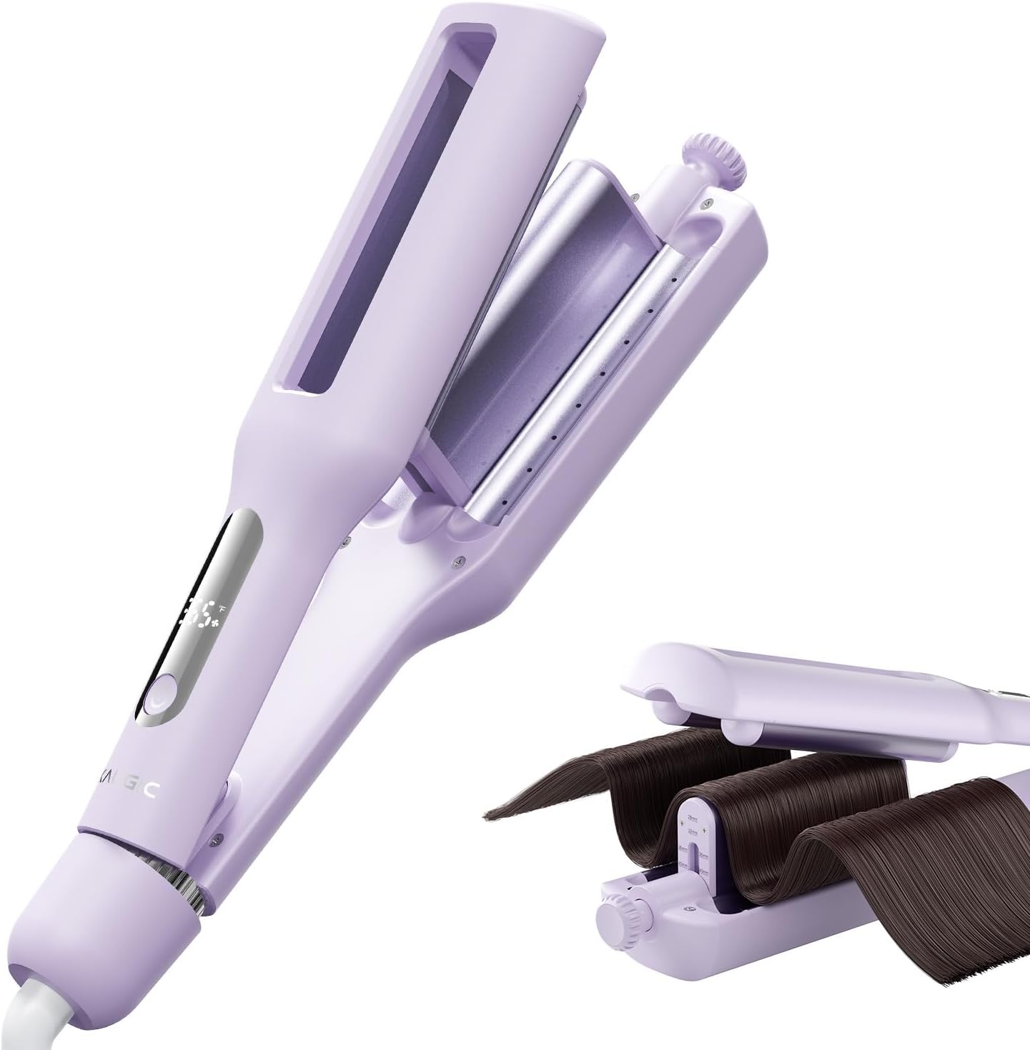 KAUGIC Flexiwave 4 in 1 hair waver purple front view showing adjustable barrels