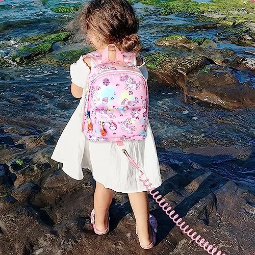 Back view of pink unicorn harness backpack for toddlers