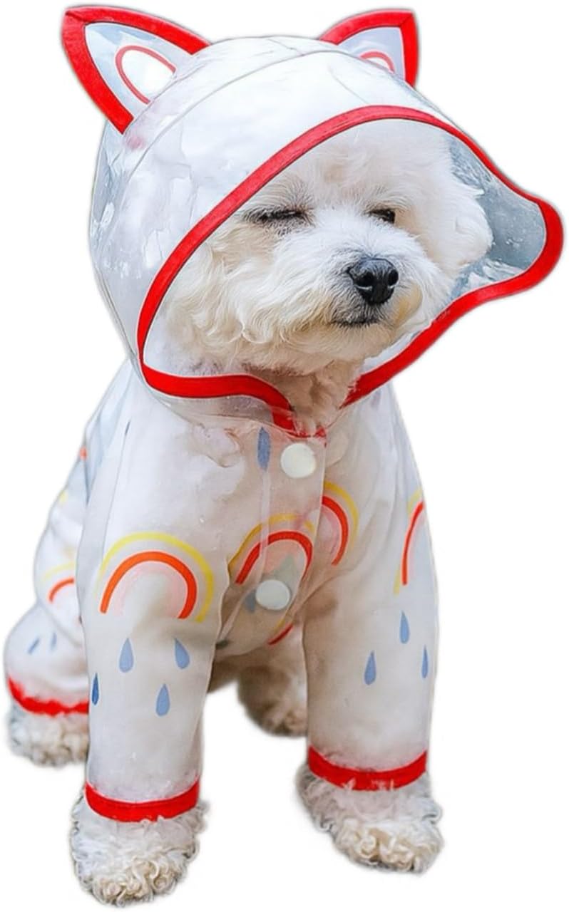 Strawberry themed four legged puppy rain gear for outdoor monsoon protection