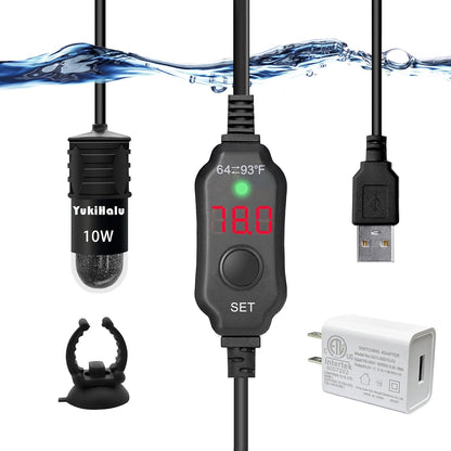 YukiHalu USB Powered Aquarium Heater, 10W Adjustable Mini Fish Tank Heater with External Temperature Controller, LED Display, Used for 0.5-1 Gallon Tank (10W USB) - Image 9