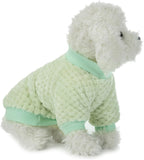Close up detail of POMIU breathable flannel material dog sweaters.