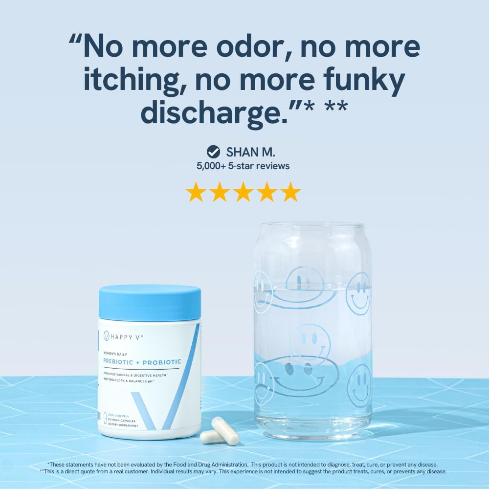 Happy V prebiotic and probiotic box back panel