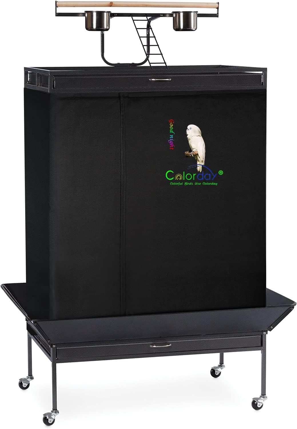 Colorday Good Night Bird Cage Cover for Large Bird Cage with Play Top (Patented), Black 68" - Image 10