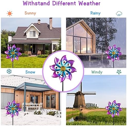 Detailed view of the weather-resistant finish on garden metal spinner