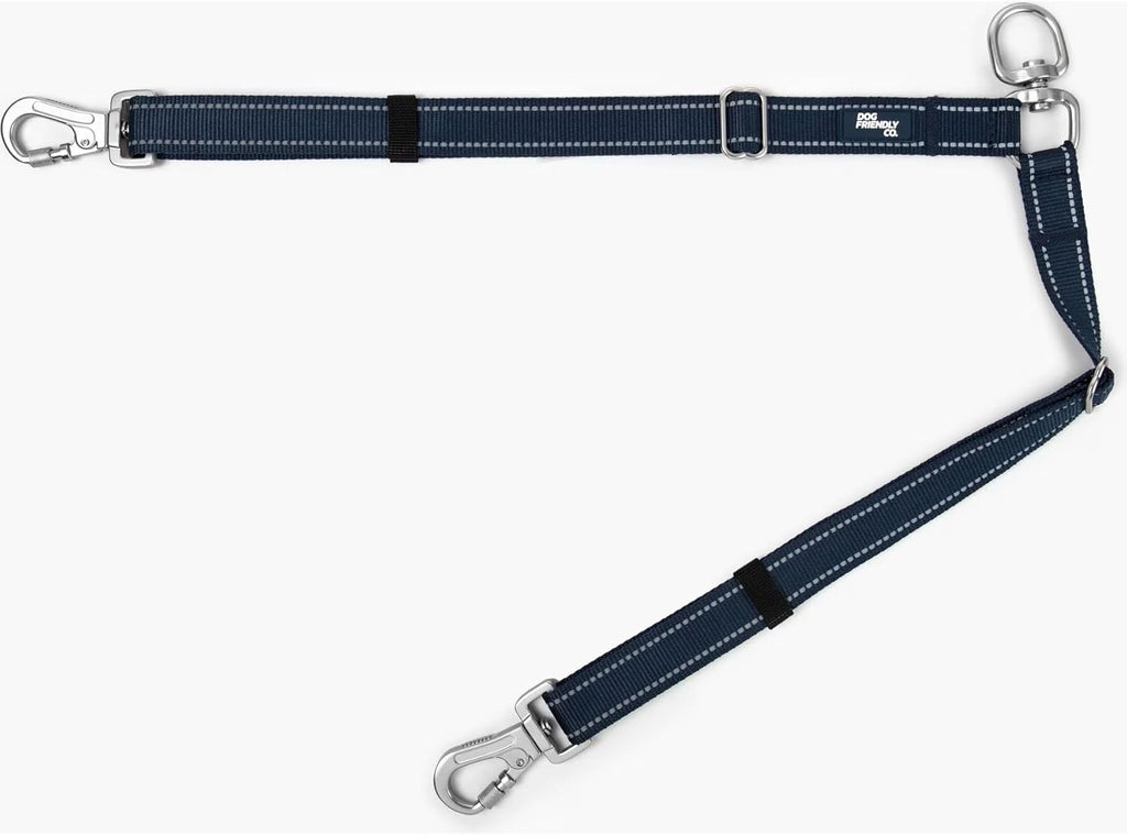 Premium pet accessory for walking two dogs simultaneously with one hand.