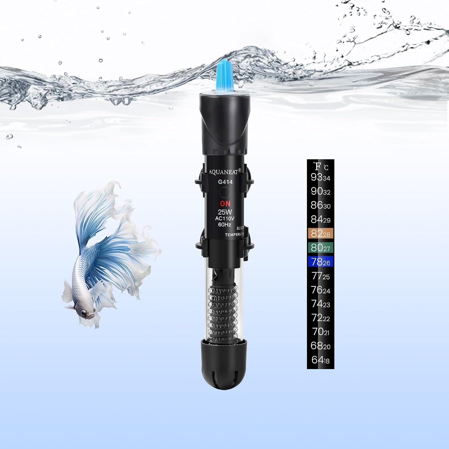 AQUANEAT Aquarium Heater, 50W Fish Tank Heater, Adjustable Submersible Water Thermostat with Thermometer - Image 13