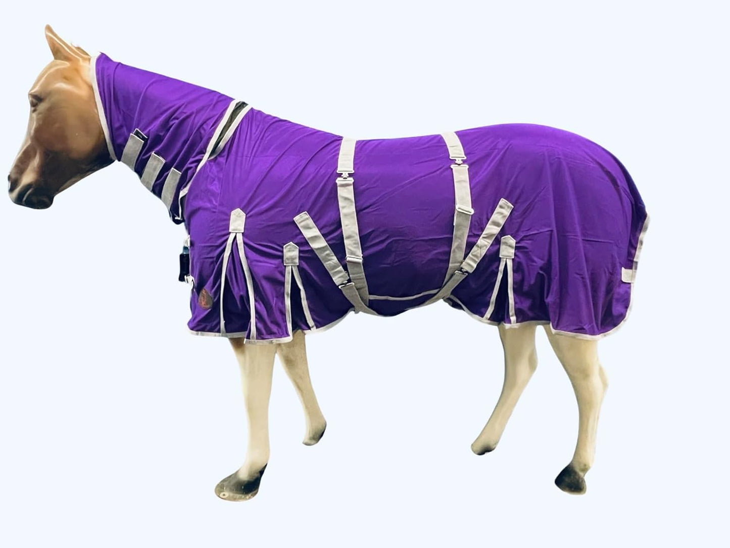 Tech Equestrian heavy duty horse fly sheet front view purple summer mesh rug