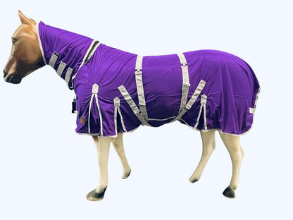 Tech Equestrian heavy duty horse fly sheet front view purple summer mesh rug
