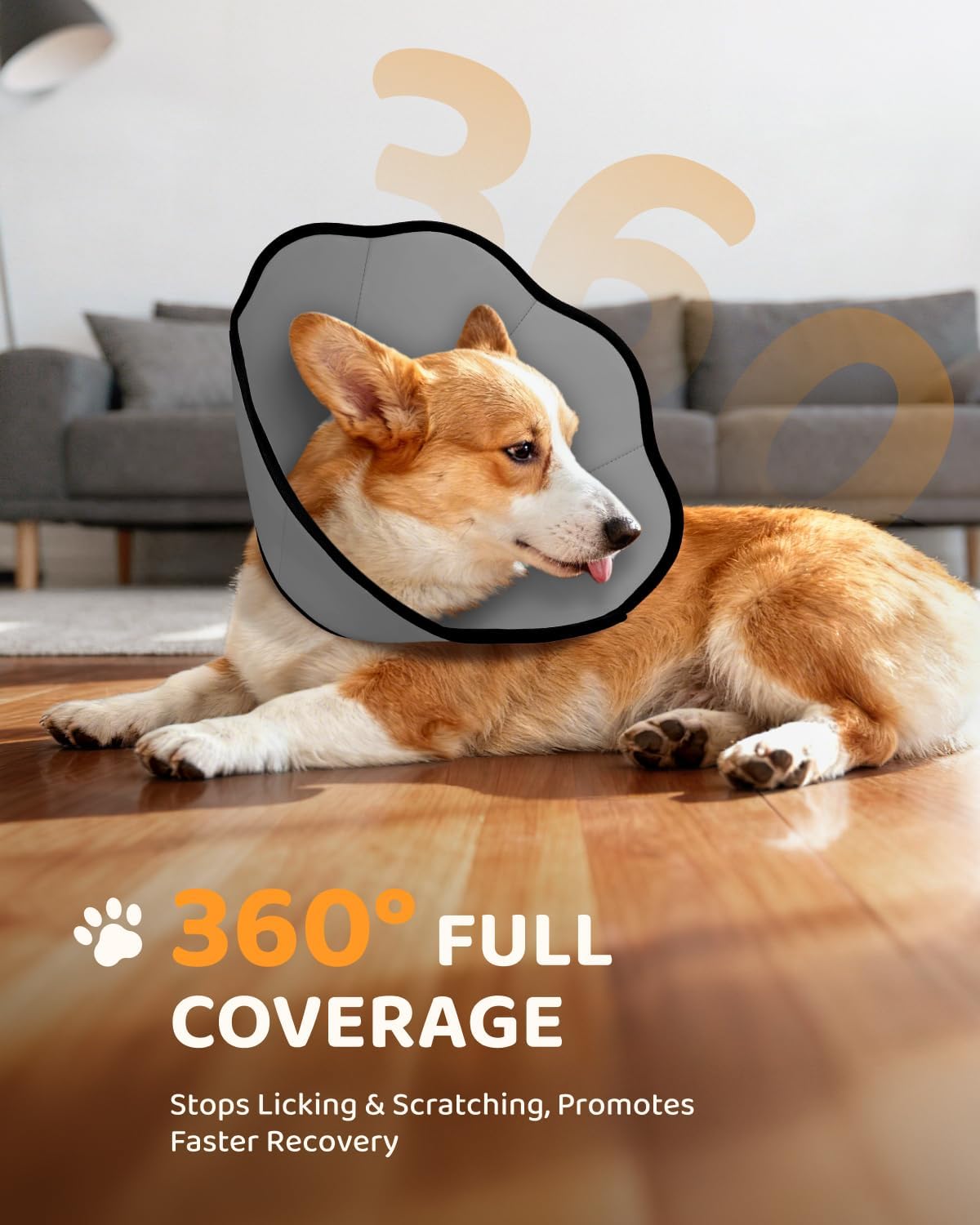 Lightweight microfiber alternative dog cone preventing licking post surgery