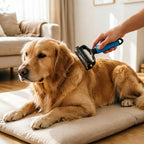 Kaimaizhe pet grooming tool being used gently on a tangled dog coat