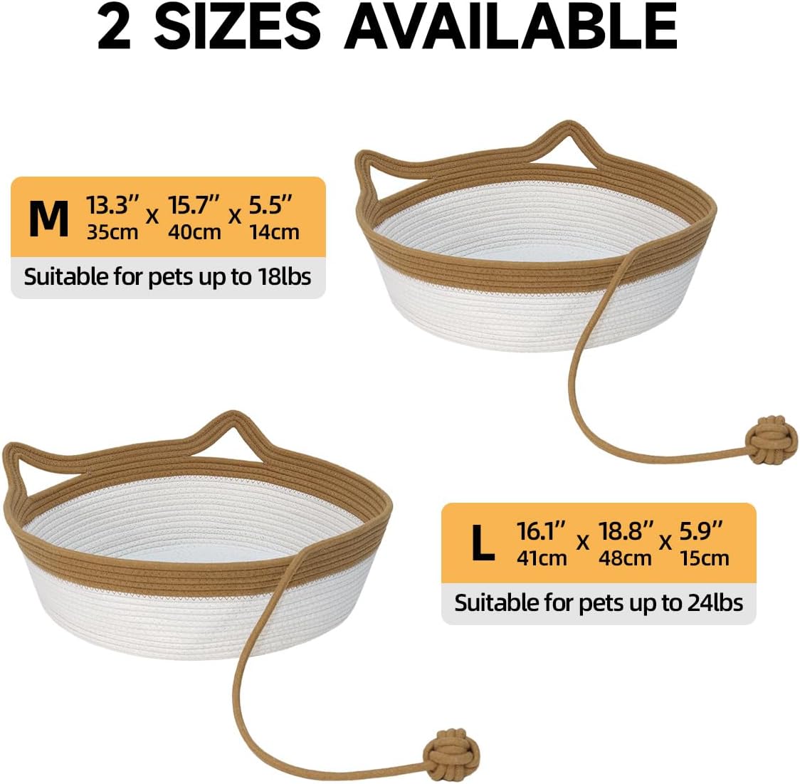 Foldable cotton rope cat bed with cat ear handles