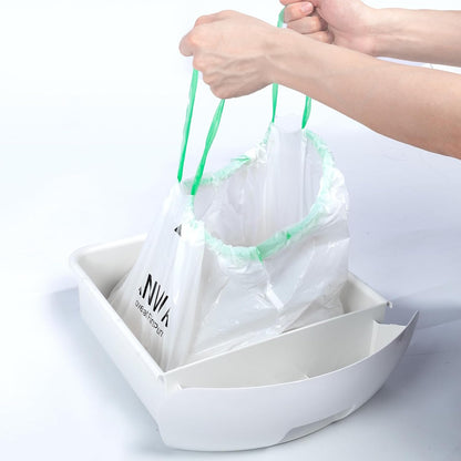 Removing sealed drawstring waste bag from pet litter box