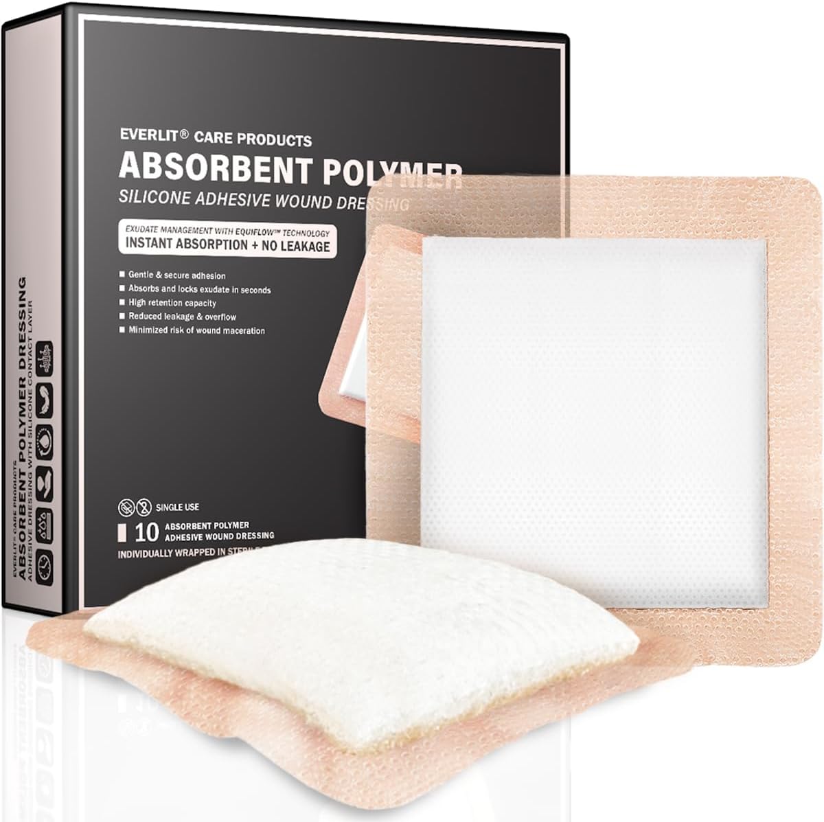 EVERLIT Silicone Super Absorbent Dressing sterile advanced wound care bandage front view