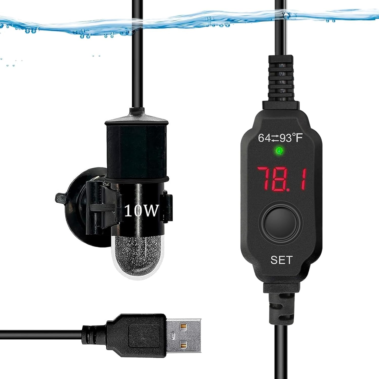 Auomii 10W USB mini submersible aquarium heater front view