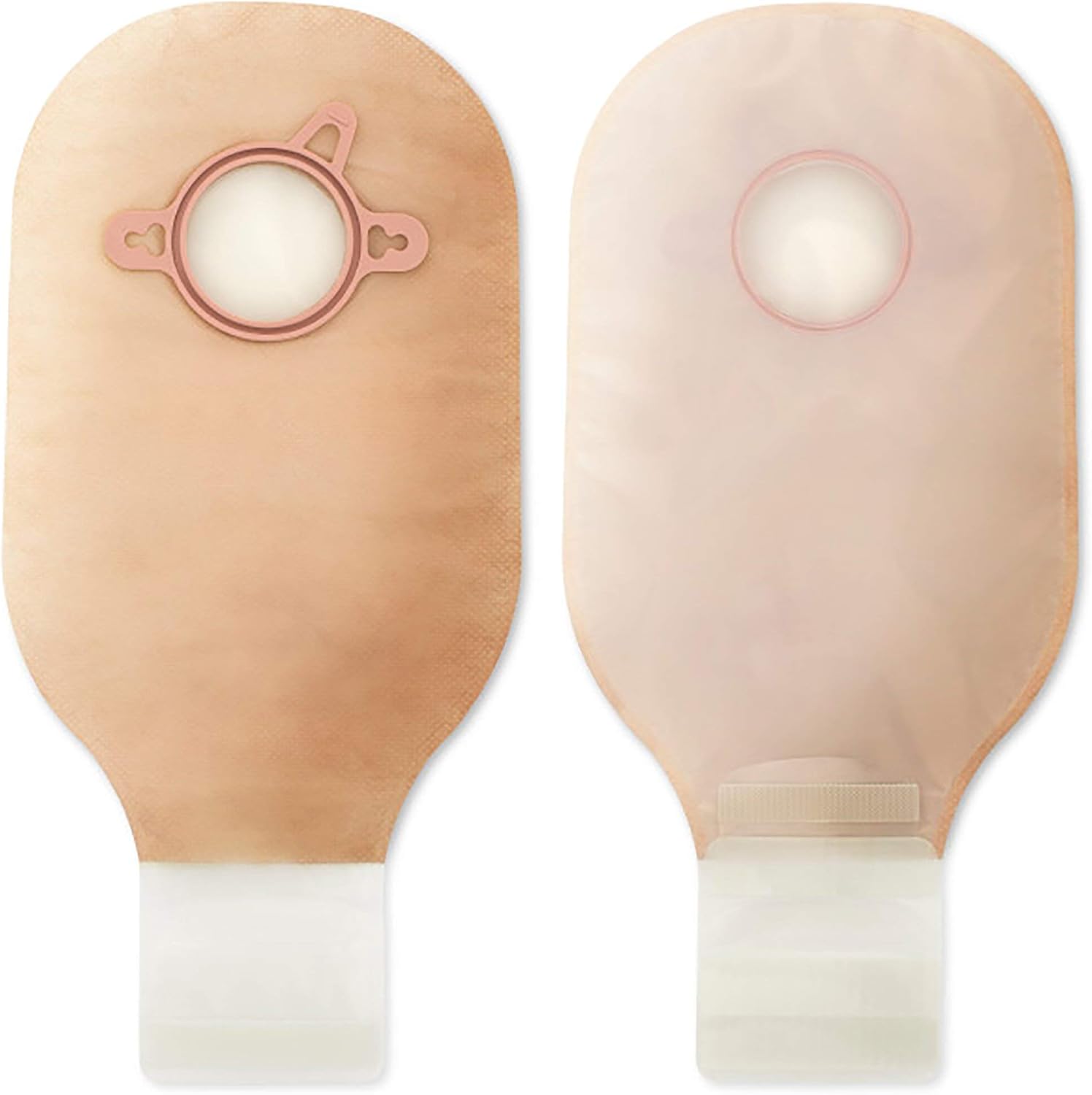 Hollister New Image Two Piece Drainable Ostomy Pouch front view showing transparent film and blue coupling ring.
