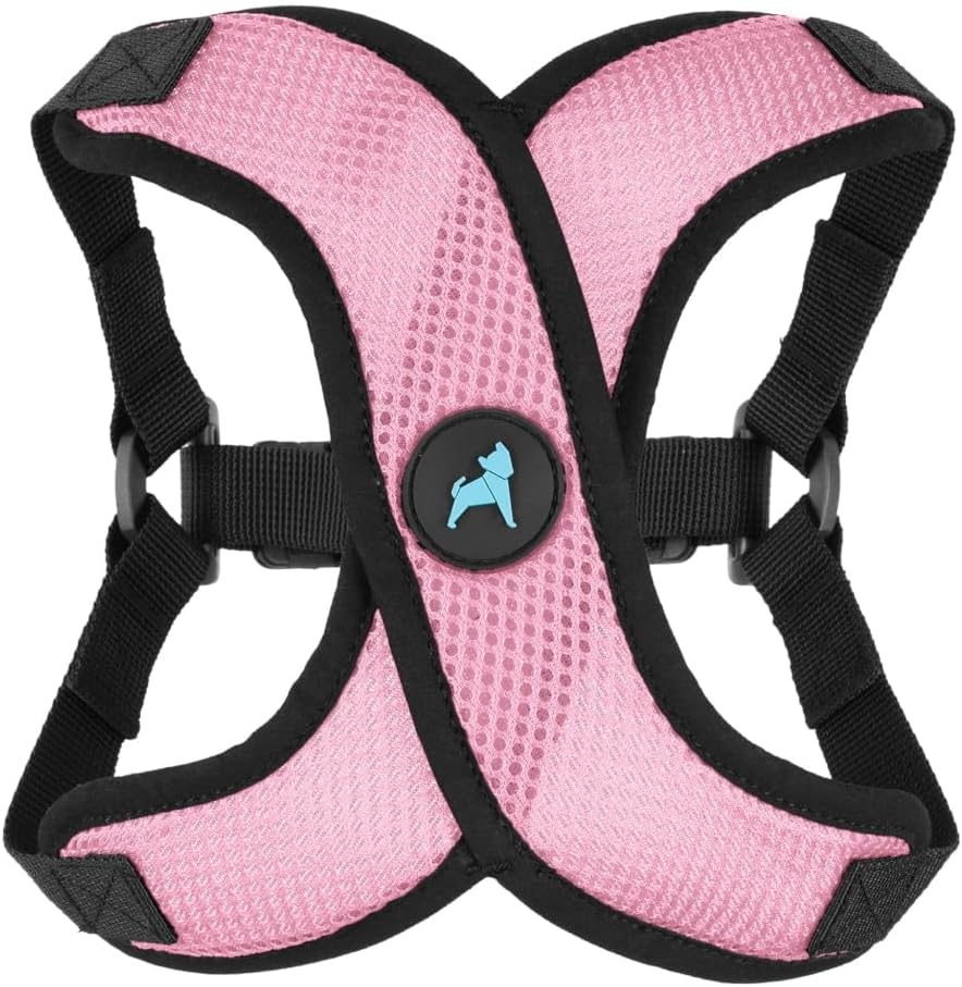 Gooby Comfort X purple medium harness laid flat illustrating easy step in design.