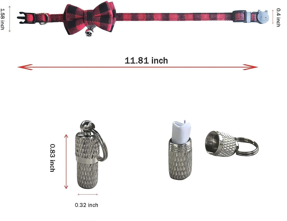 LJFEA plaid cat collar with the removable butterfly bow tie separated to show versatility