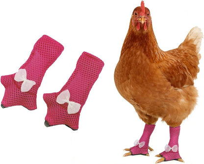 Rzysurt chicken shoes for injured feet front view showing bright pink mesh design on a hen