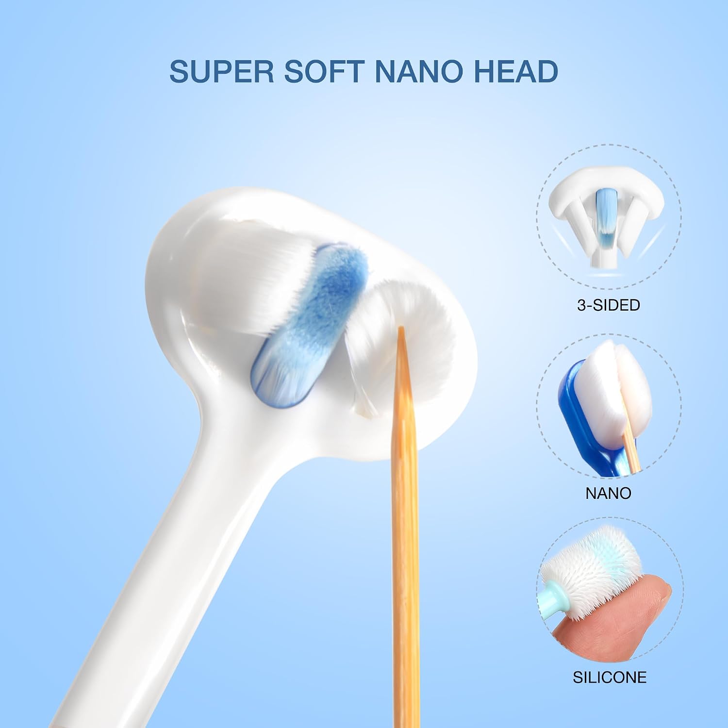 Misself dog dental care set showing 3-sided brush head detail