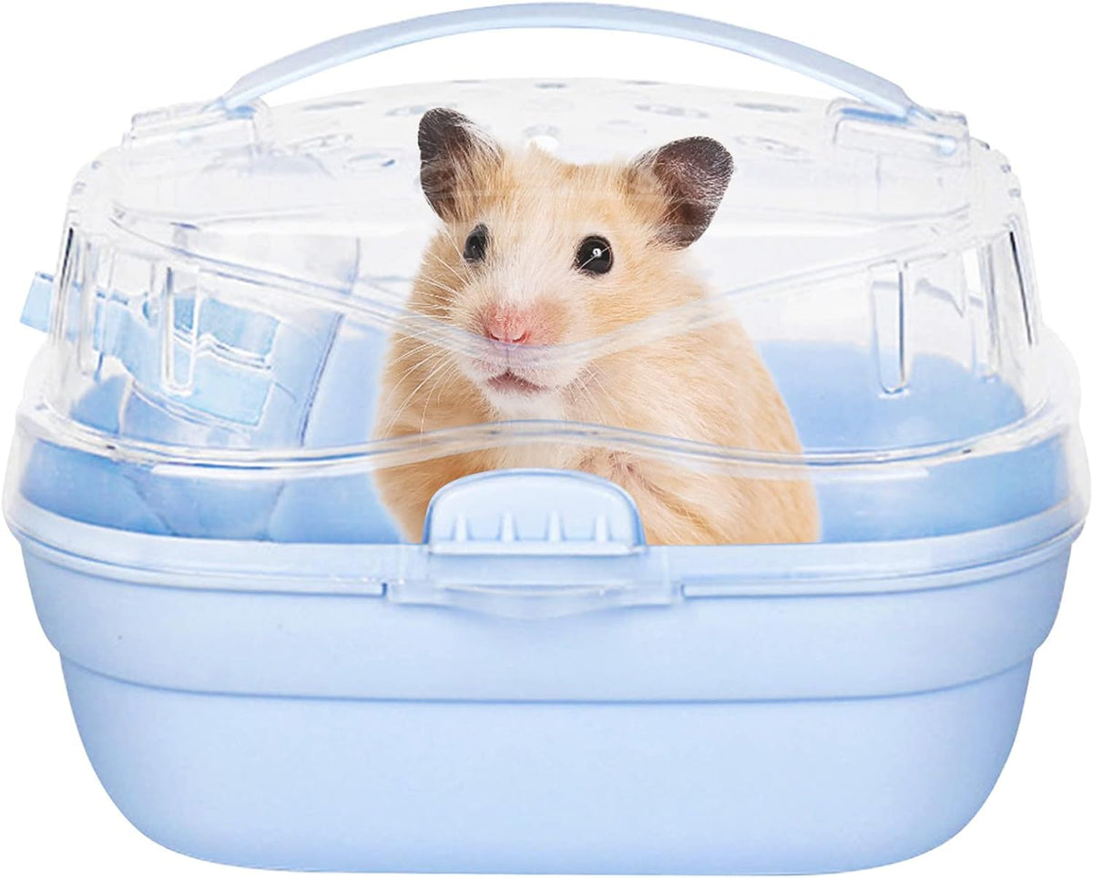 KAMEIOU White Travel Portable Small Animals Hamster Hedgehog Guinea Pig Carrier Cage for Hamsters Hedgehogs Ferret Guinea Pig Carrier Cage with Handle Breathable Transparent Lid Small Animal Carriers - Image 3