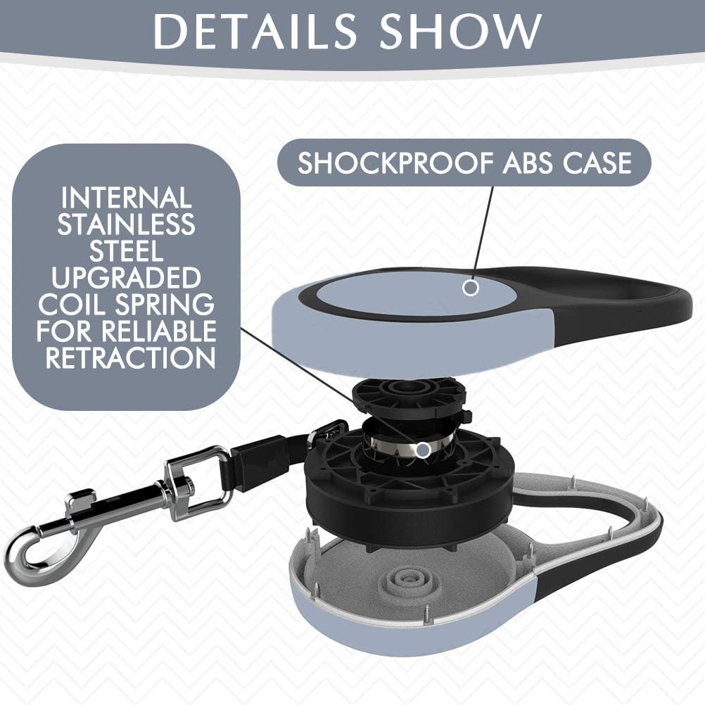 Grey tangle free retractable leash for two dogs