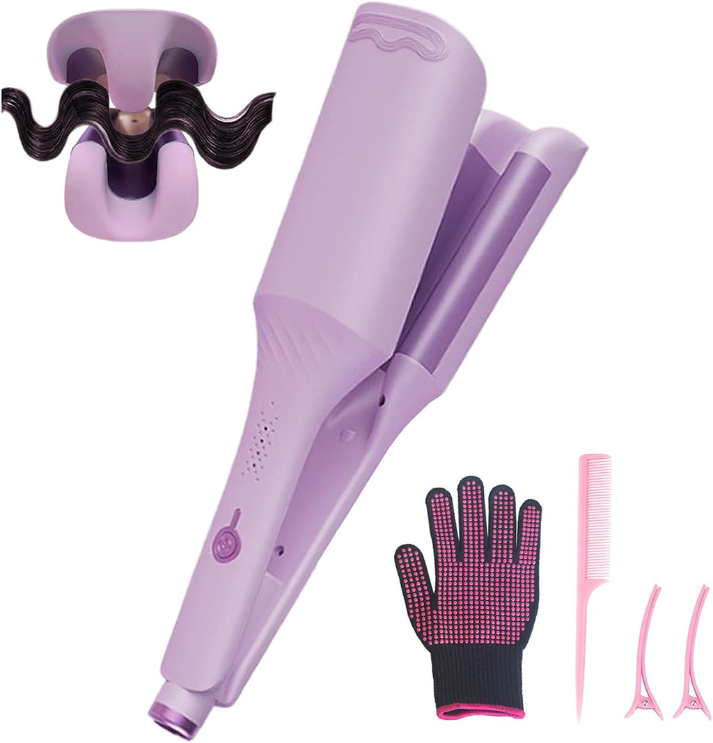 UJIO waver hair crimper front view purple triple barrel curling iron