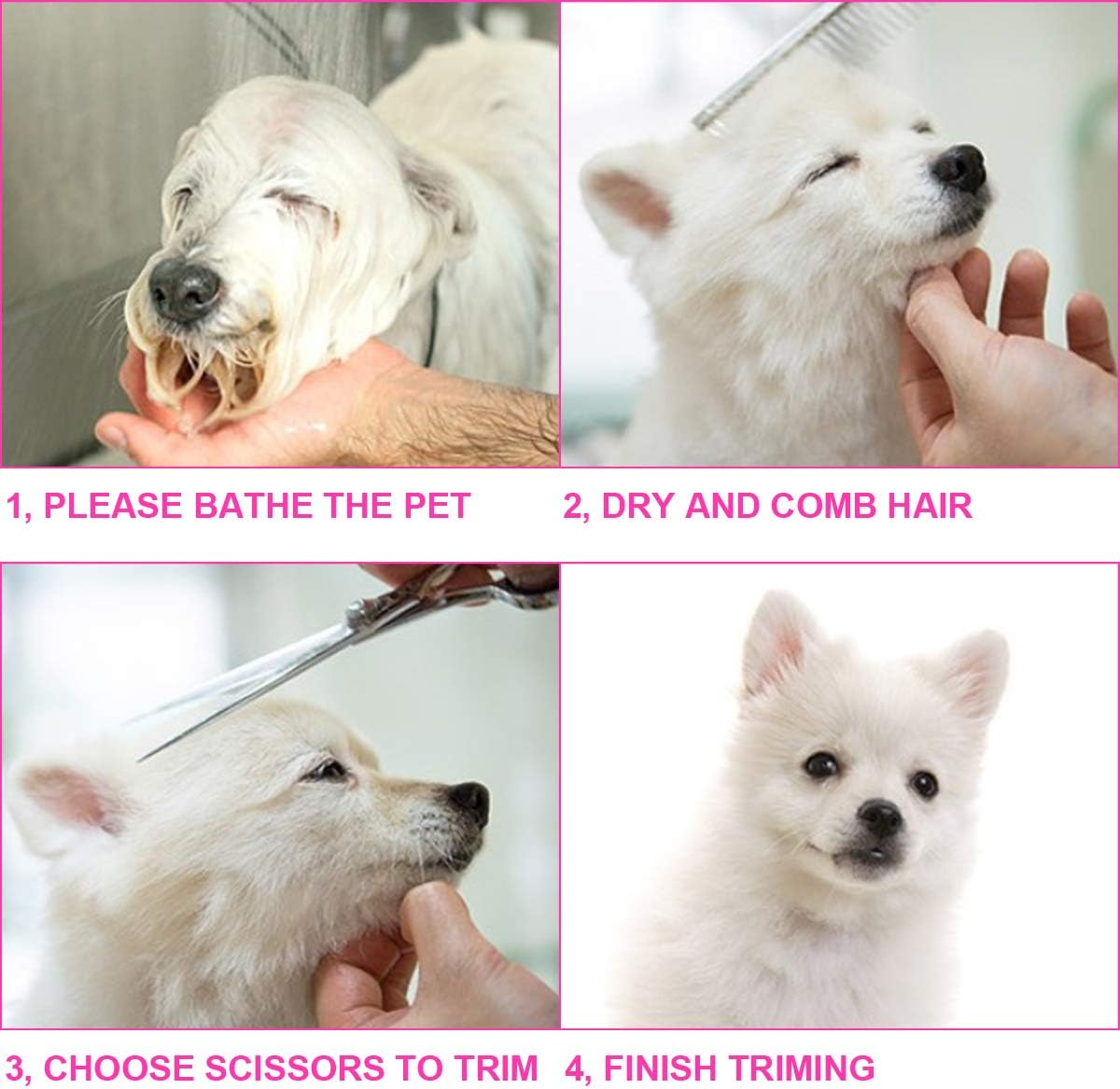 Tinmarda pet grooming kit curved scissors demonstrating precision styling for dog faces.