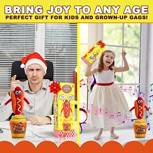Funny talking hot dog decor plush standing upright on a flat surface