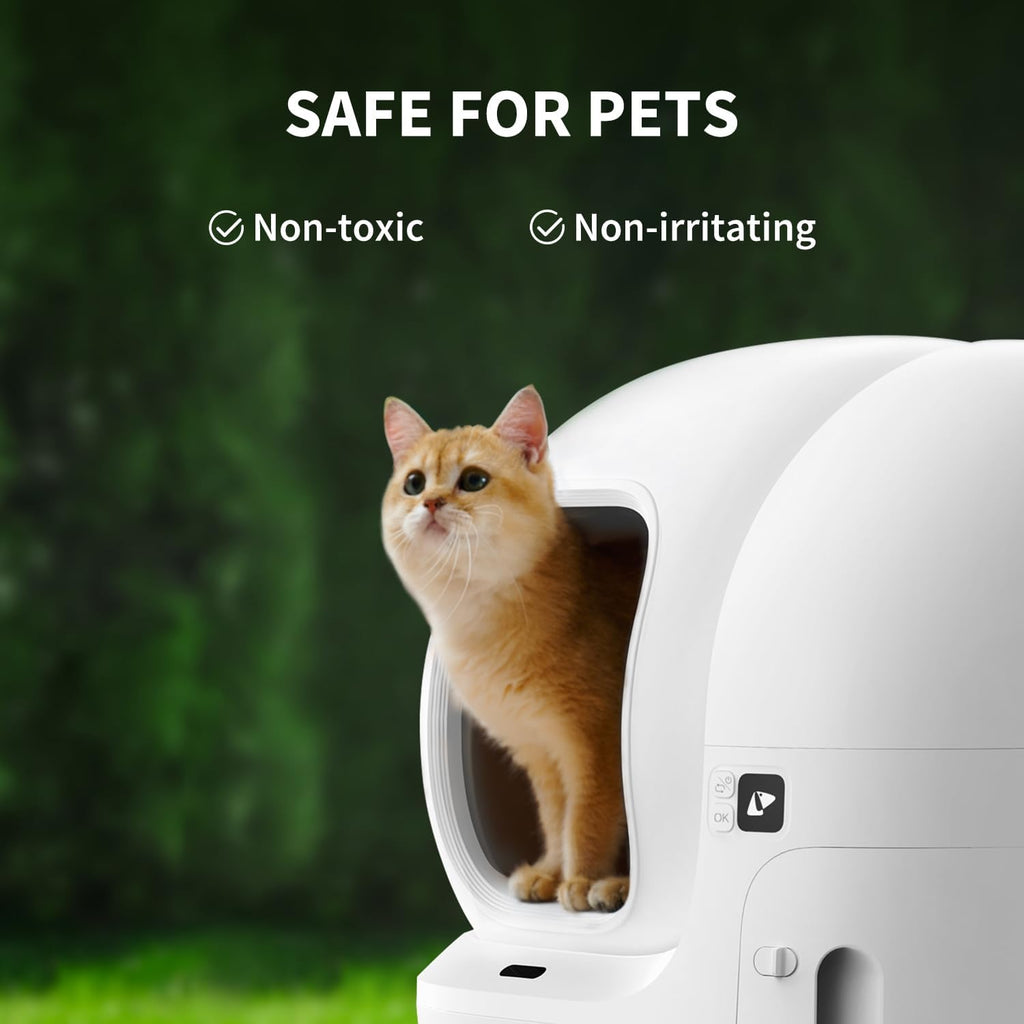 Close up of pet safe non toxic cat litter box deodorizer block showing protective plastic case