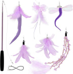 SONGWAY Cat Wand Toys for Indoor Cats - Cat Toy Set with Retractable Teaser Wand and 6 PCS Fairy Feather Toy Refills, Butterfly Tassel Plush Cat Toys Interactive, Pink - Image 9
