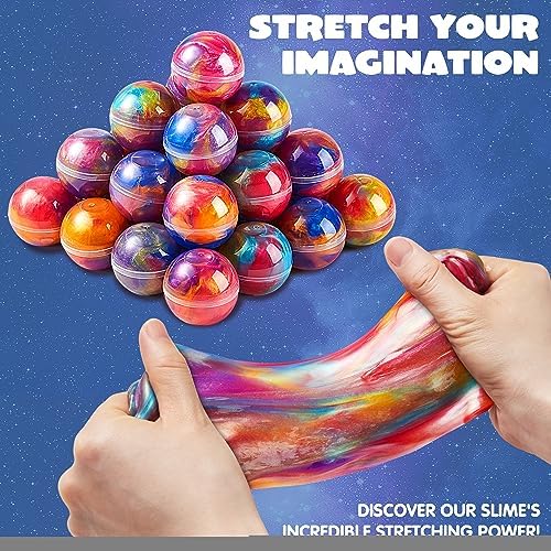 JOYIN cosmic galaxy slime being pulled apart to demonstrate maximum stretchiness and flexibility.