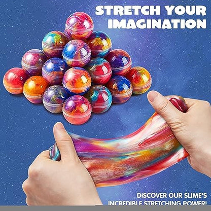 JOYIN cosmic galaxy slime being pulled apart to demonstrate maximum stretchiness and flexibility.