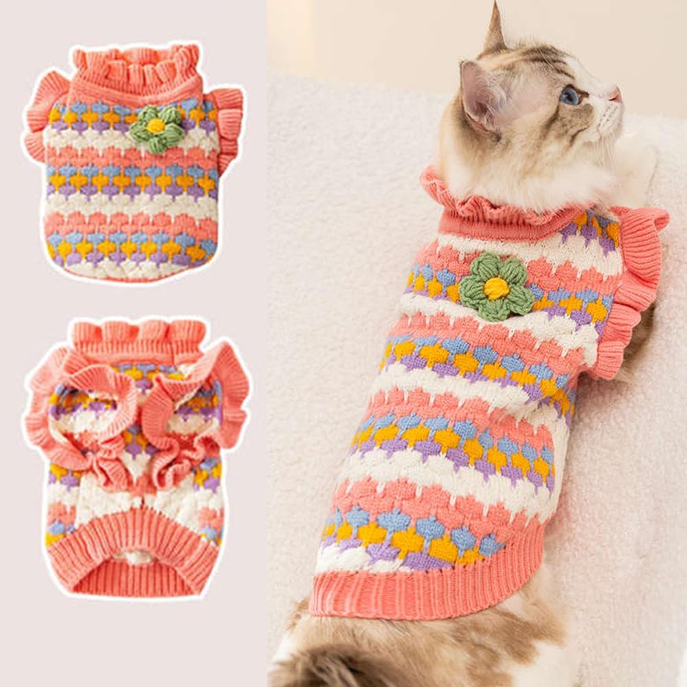 Side profile of pink medium puppy winter outfit showing the snug pullover design.