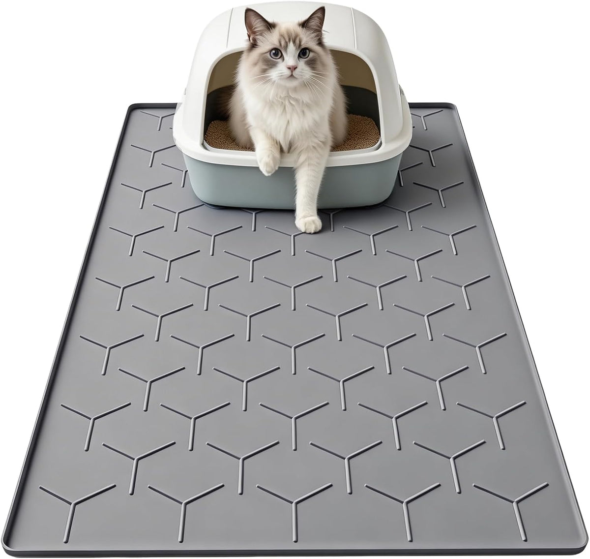 Garoopion Cat Mat for Litter Box, Large 34.05x22.5 inch Cat Litter Mat, Waterproof Silicone Pad for Floor, Gray - Image 11