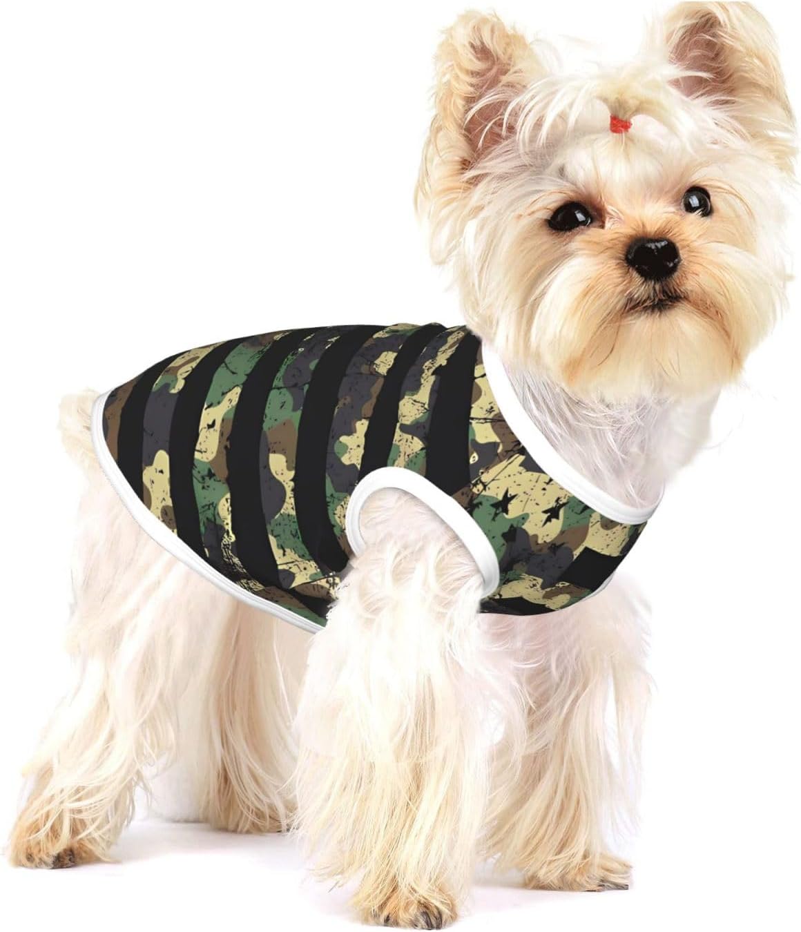 Detailed view of the crew neck collar on small dog shirt