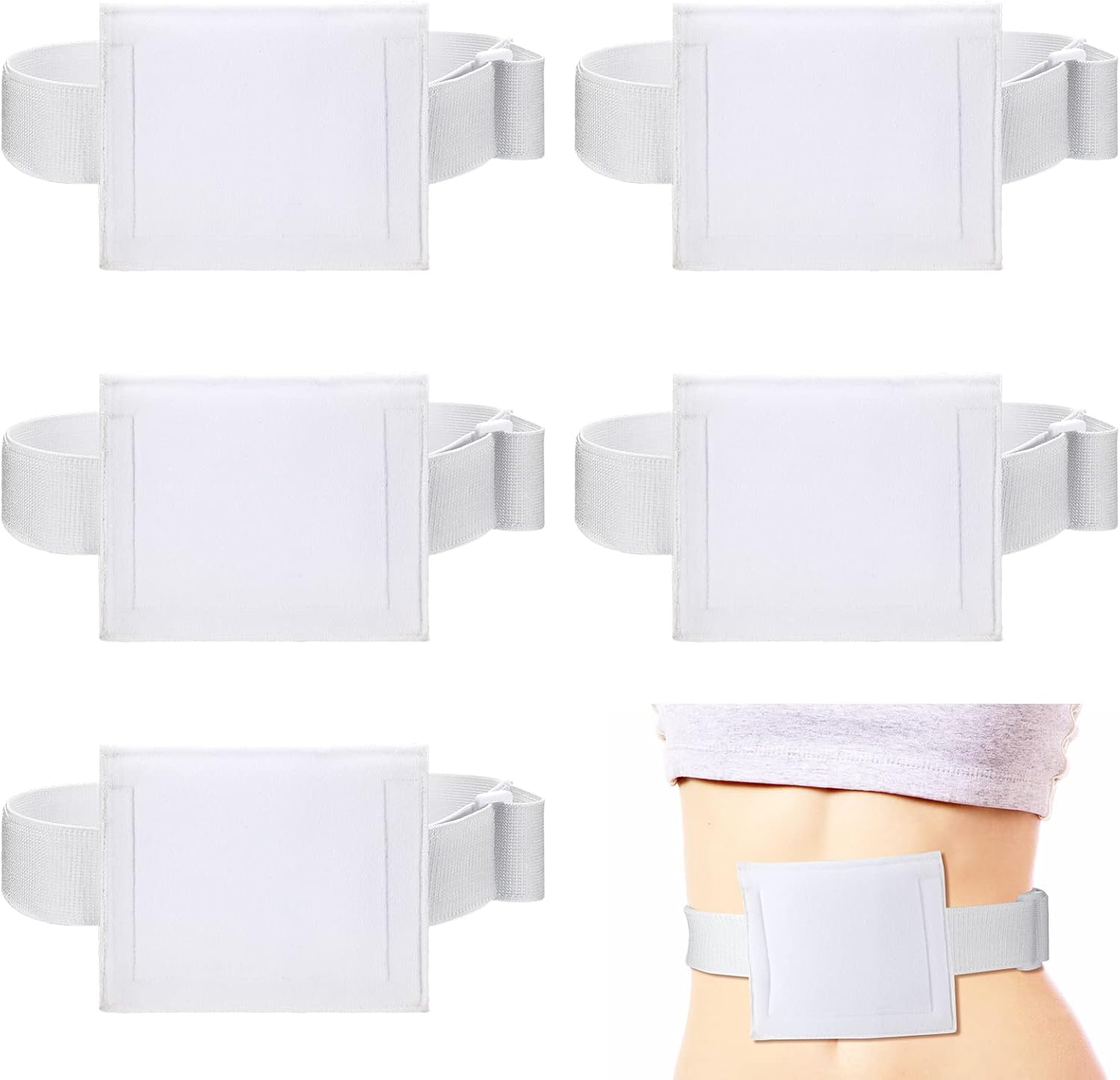 Syhood feeding tube holder front view showcasing the white elastic abdominal belt.