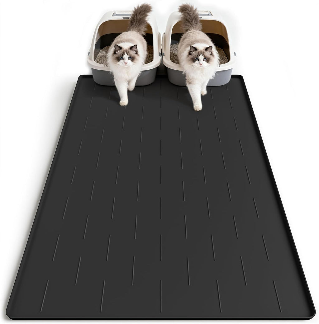 Pieviev Silicone Cat Litter Trapping Mat, 40''x28'' Extra Large Cat Litter Mat, Easy to Clean & Soft on Kitty Paws, Waterproof Kitty Litter Pads for Indoor Cats, Light Gray - Image 10
