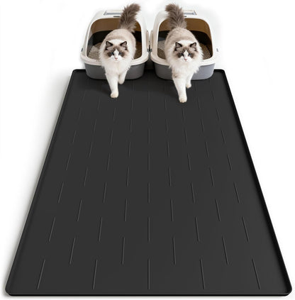 Pieviev Silicone Cat Litter Trapping Mat, 40''x28'' Extra Large Cat Litter Mat, Easy to Clean & Soft on Kitty Paws, Waterproof Kitty Litter Pads for Indoor Cats, Light Gray - Image 10